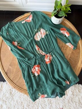O'Neill Teal Floral Romper with Coral Accent